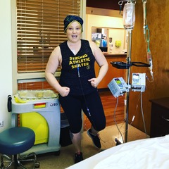 Kerri Lonnberg doing doing a dance while undergoing treatment for cancer