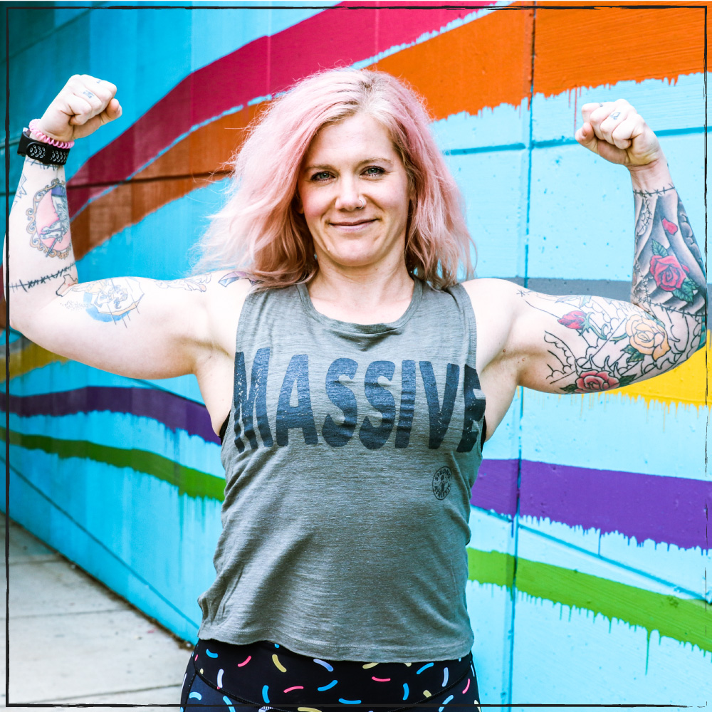 Strong Athletic Community Member Amy Hutchins in her Massive Drop Arm Muscle Tank